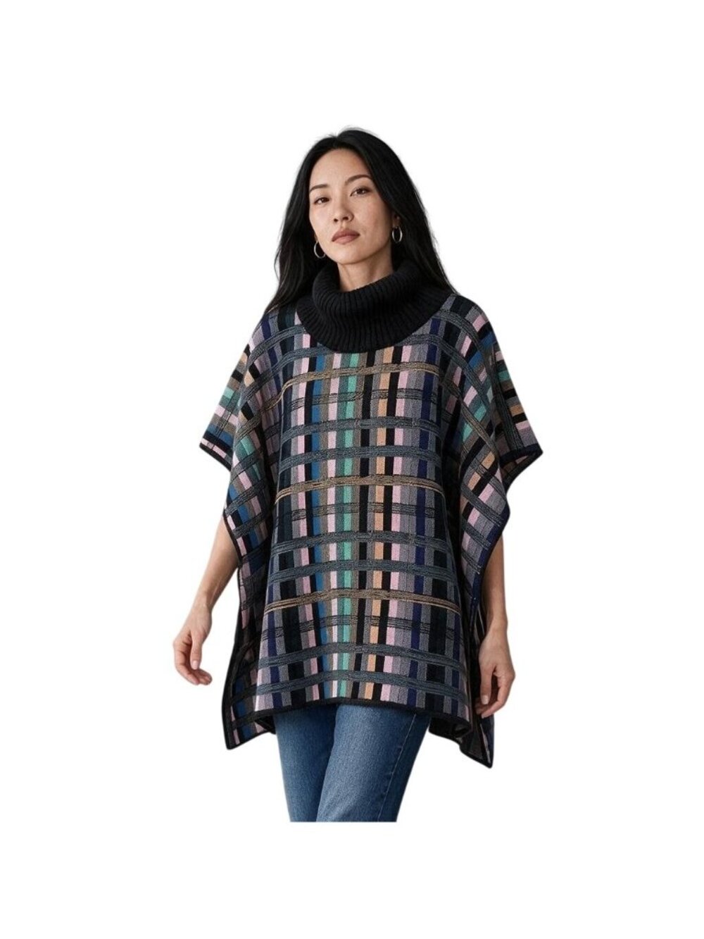Anthropologie Aldomartins Gracie Poncho multicolor Sweater M / L Plaid Boho